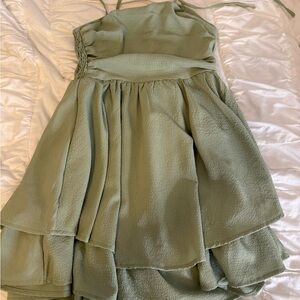 SHEIN Green Ruched Halter Mini Dress